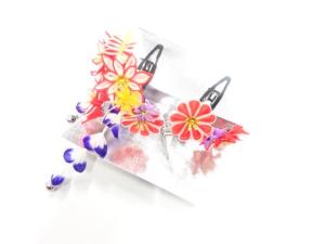 アンティーク　つまみ細工　びらびら髪飾りセット